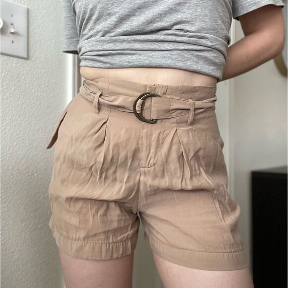 Zara Belted High Rise Loose Shorts Size XSmall tan - Picture 1 of 5